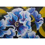 Miniature painting of frilly purple viola flowers